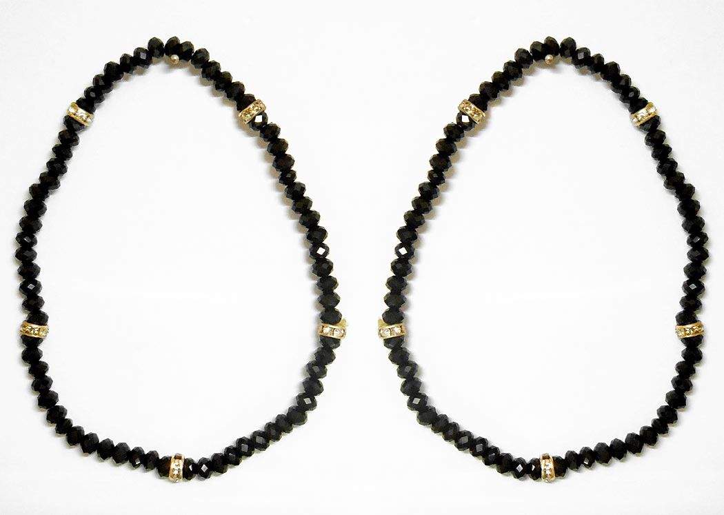 Pair of Black Crystal Bead Stretchable Anklet - Free Size