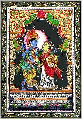 Radha Krishna - Pata Painting on Patti
