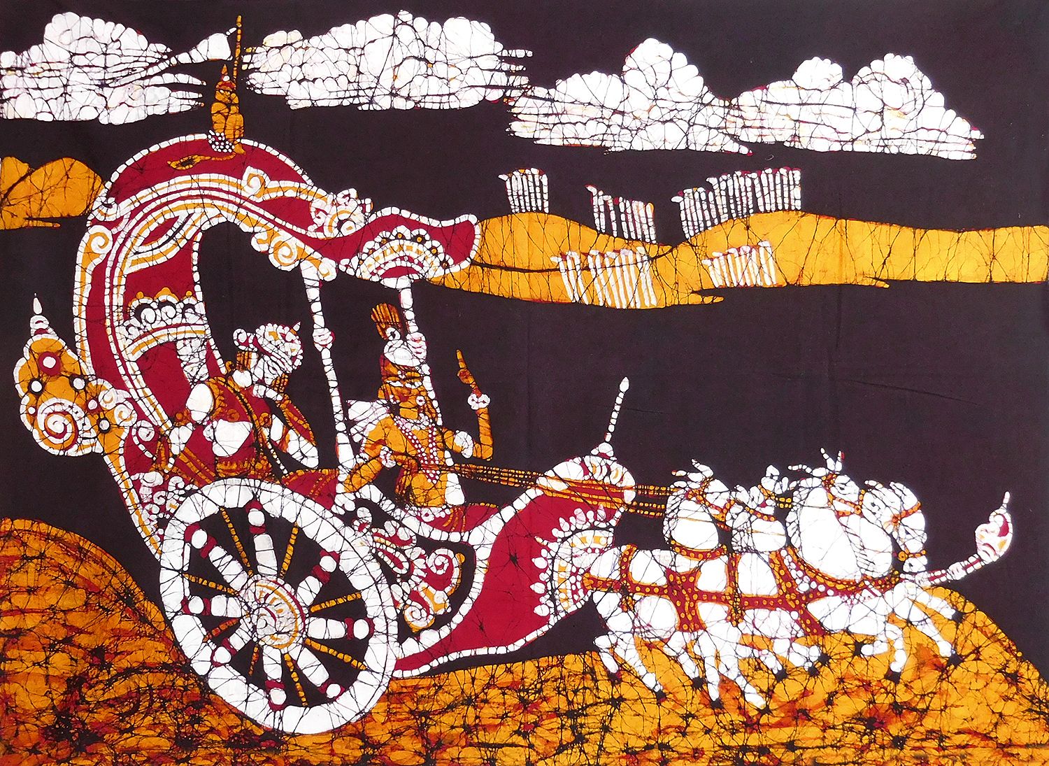 Krishna Arjuna on a Chariot - Batik Painting
