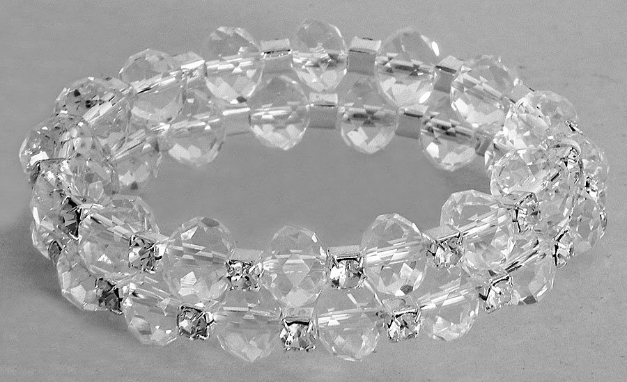 White Crystal Bead and Stone Studded Spiral Bracelet