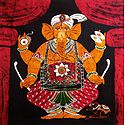 Lord Ganesha Playing Drum - Batik Painting on Cloth