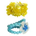 Set of 2 Yellow Sequin and Blue Beaded Stretch Bracelet