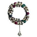 Green and Maroon Bead and White Stone Studded Spiral Bracelet