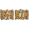 Set of 2 White, Red and Green Stone Studded Golden Yellow Bangles