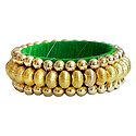 Golden Bead Bracelet with Green Cloth Lining