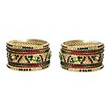 Set of 2 Red, Green and Yellow Stone Studded Metal Bangles