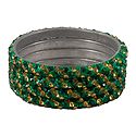 4 Green and Golden Stone Studded Metal Bangles