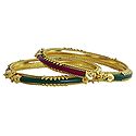 Pair of Gold Plated Red with Green Pola