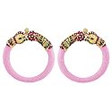Set of 2 Pink Bead Cuff Bangles with Gold Plated Elephant Head