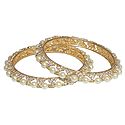 Pair of Gold Plated Bangles with Pearl and White Stones