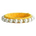 White Stone Studded and Faux Pearl Bead Bracelet with Yellow Cloth Lining