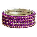 Four Magenta with Golden Stone Studded Bangles