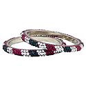 Pair of Red and Green  and White Stone Studded Metal Bangles