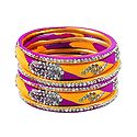 White Stone Studded Magenta with Yellow Lac Bangles