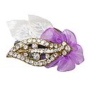 White Stone Studded Metal Leaf Brooch with Cloth Flower