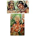 Vajrapani and Black Princess with Attendent - Set of 2 Reprint of Ajanta Cave Painting, India