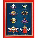 Eight Holy Buddhist Symbols - Unframed Thangka Poster - Reprint on Paper