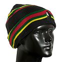 Red, Green and Yellow Stripe on Black Woolen Beanie Cap