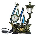 Battery Operated Table Clock in a Acrylic Sailing Ship with Lamp