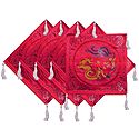 Five Pieces Dark Red Satin Silk Cushion Covers Depicting Chinese Dragon and Bird