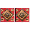 Set of 2 Printed Cotton Cushion Covers with Embroidery and Mirrorwork