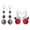 Set of 2 Pairs Red and Brown Ball Earrings