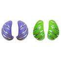 Set of 2 Pairs Green and Purple Half Ring Earrings