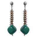 Green Stone Bead Metal Earrings