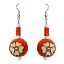 Saffron Bead Earrings with Painted Flower