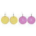Set of 2 Pairs Yellow and Pink Circular Earrings