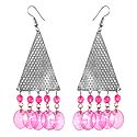 Metal Net Triangle Earrings with Pink Beads