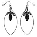 Silver Color with Black Stone Dangle Earrings