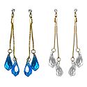 Set of 2 Pairs Cyan and White Crystal Drop Earrings