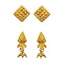 Set of 2 Pair Gold Plated Stud Earrings