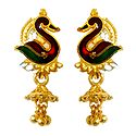 Green with Red Laquered Gold Plated Metal Earrings