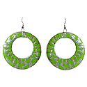 Green with Silver Cloth Wrapped Metal Hoop Earrings