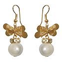 White Stone Studded Bead Earrings with Metal Butterfly