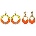 Set of 2 Pairs Saffron with Yellow Metal Hoop Earrings