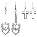 Set of 2 Pairs Metal Heart and Cross Earrings