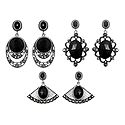 Set of 3 Pairs Black Stone Studded Dangle Earrings