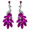 White and Magenta Stone Studded Metal Peacock Earrings
