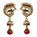 White and Maroon Stone Studded Peacock Earrings
