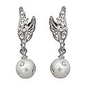 White Stone Studded Faux Pearl Dangle Earrings
