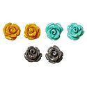 Set of 3 Pairs Yellow, Cyan Blue and Grey Rose Earrings