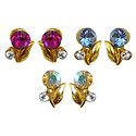 Set of 3 Pairs of Magenta, Blue and Yellow Stone Studded Earrings