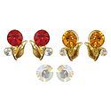 Set of 3 Pairs Red, Yellow, White Stone Studded Earrings