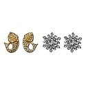 Set of 2 Pairs White Stone Studded Flower and Fish Stud Earrings