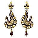 Maroon and Yellow Stone Studded Peacock Post Earrings