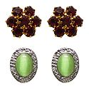 2 Pairs of Maroon and Green Stone Studded Stud Earrings