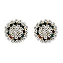 White, Green, Red Stone Studded Metal Stud Earrings
